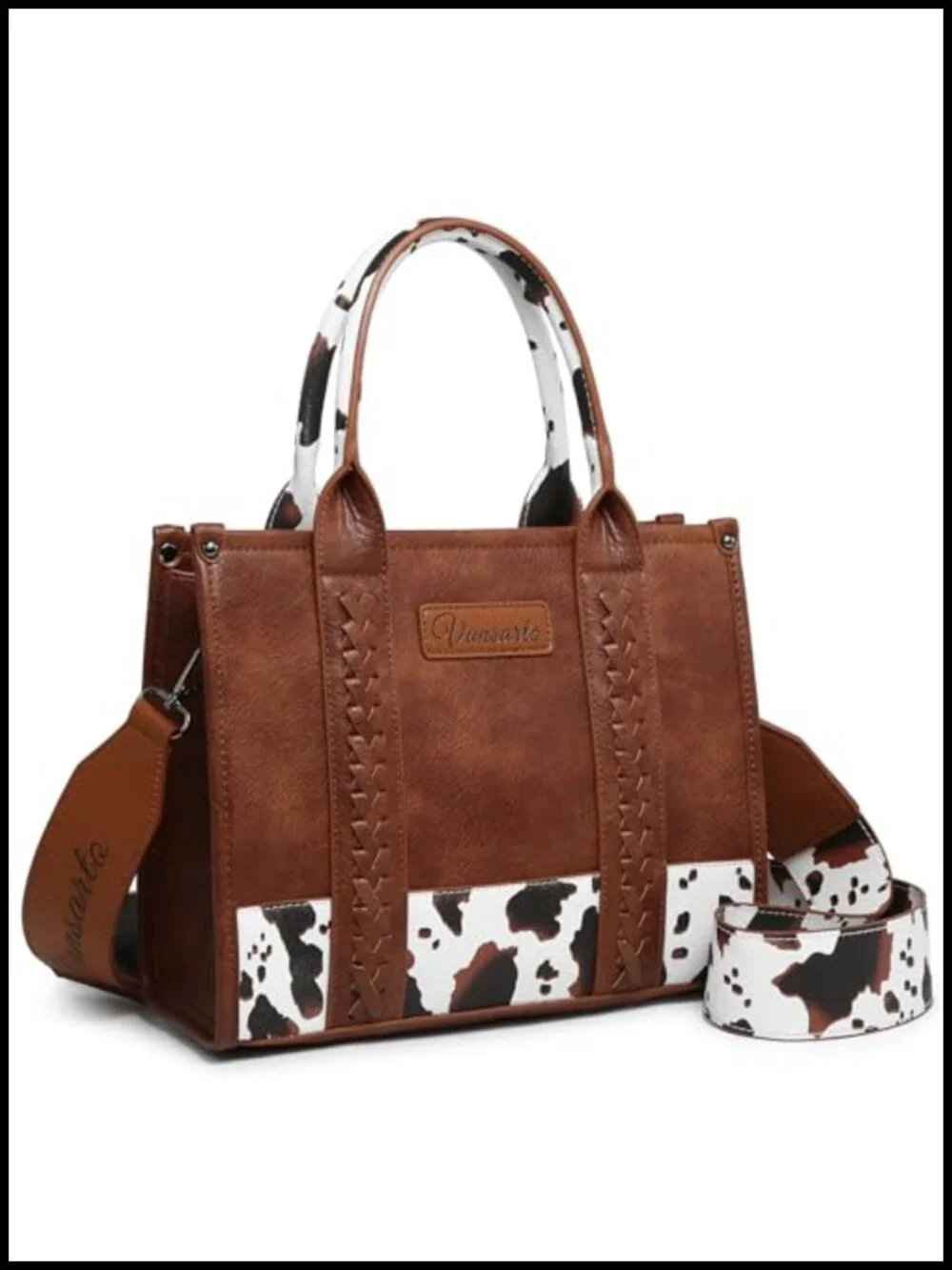 Vegan Leather Tote Satchel Purse with Wristlet and Shoulder Strap